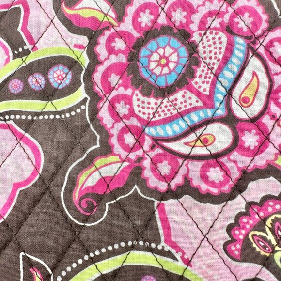 Tanya Lee Quilted Floral Zippered Pouch Make Up Travel Bag Pink Brown 6.5 x 9.5 - Picture 3 of 8